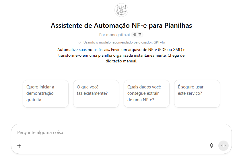 Demonstração do Assistente de IA extraindo dados de uma Nota Fiscal para uma planilha